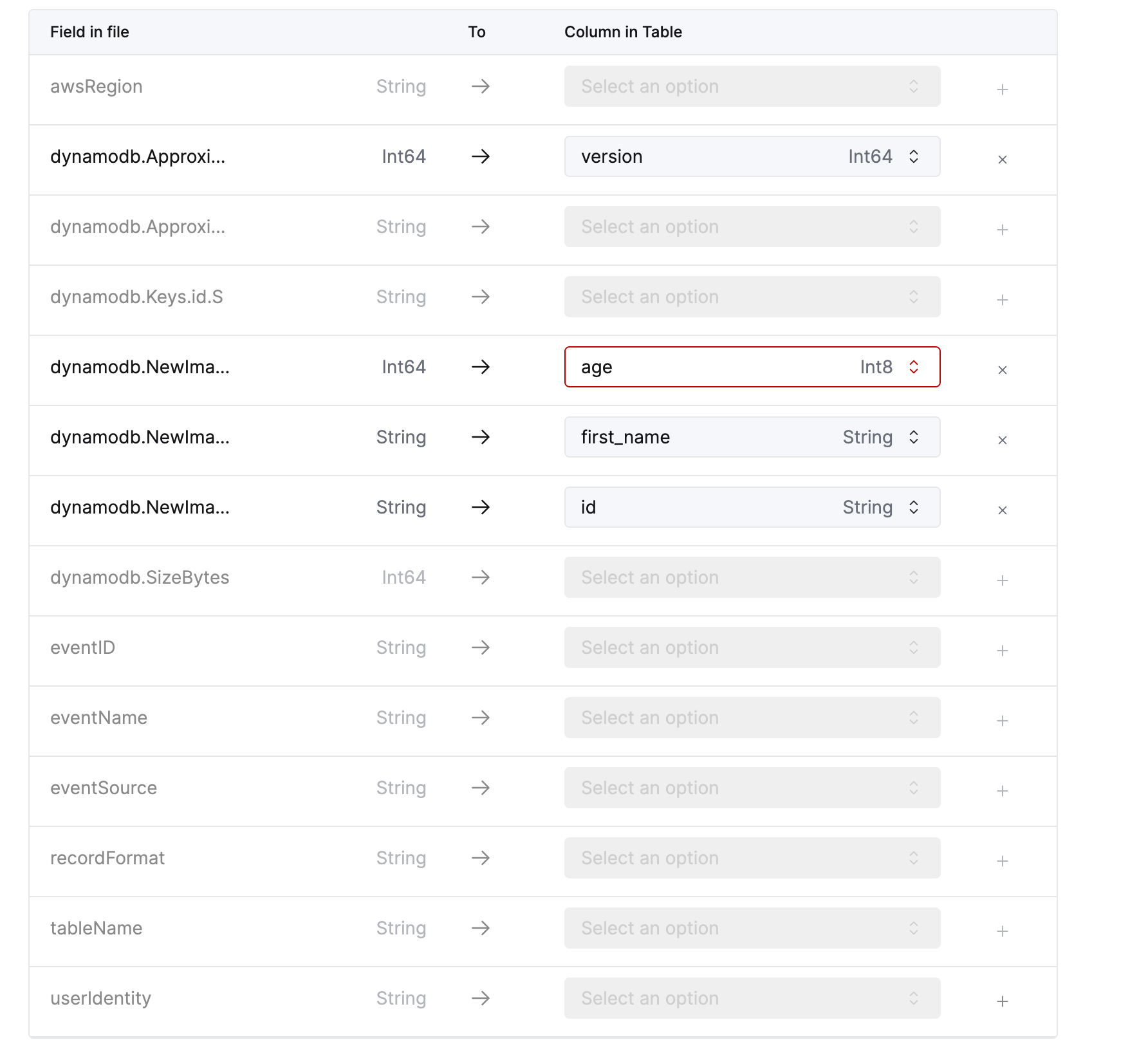 DynamoDB 컬럼 매핑