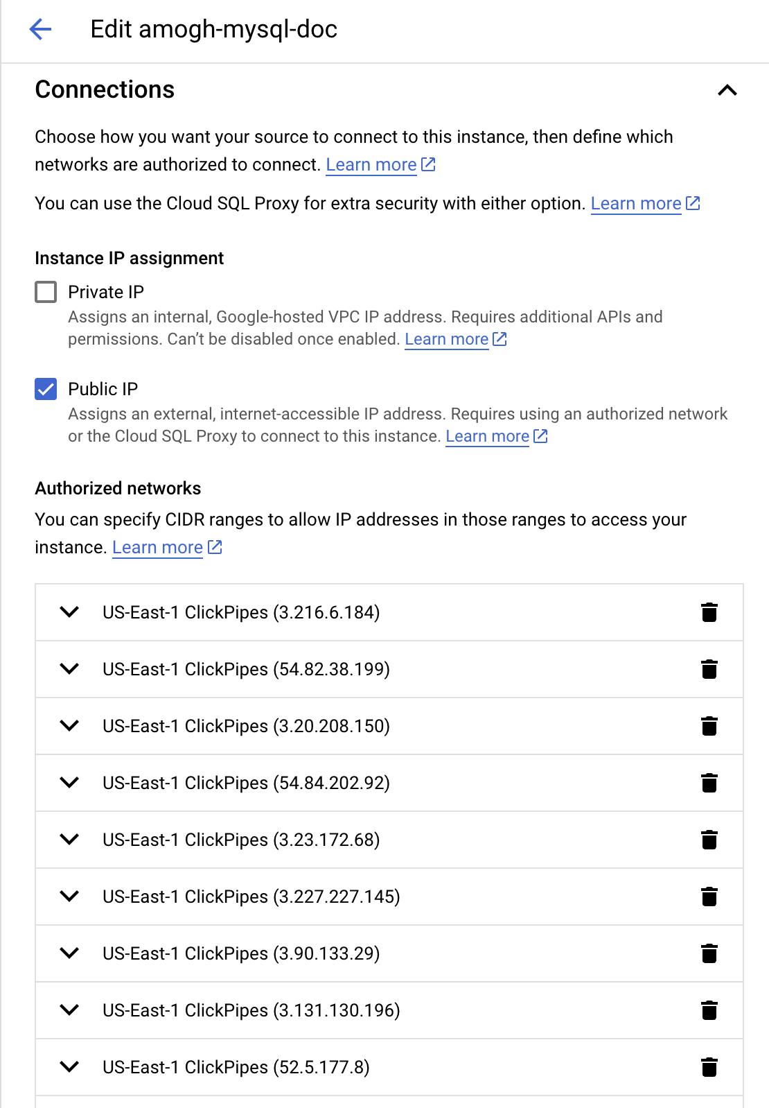 GCP MySQL에서 IP 허용 목록 구성